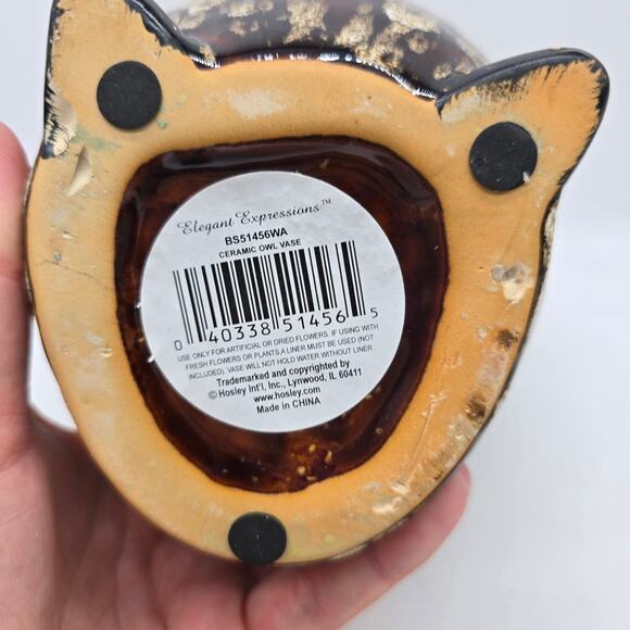 Elegant Expressions by Hosley Ceramic Big Eye Owl Vase Brown Tan Home Decor - Picture 10 of 10